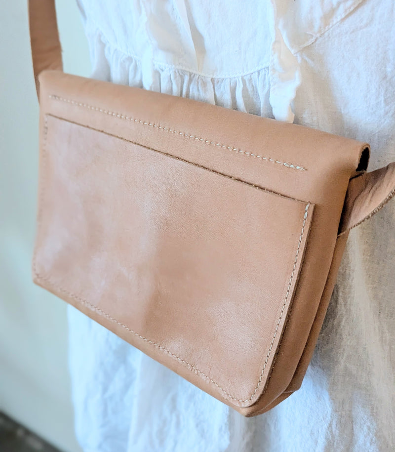 Stitch and Tickle handmade leather mini messenger bag crossbody made in Boston made in usa leatherwork leathercraft SoWa shop boutique gift store