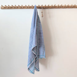 Rustic Khadi Towel - Green and Purple - Aqua Border