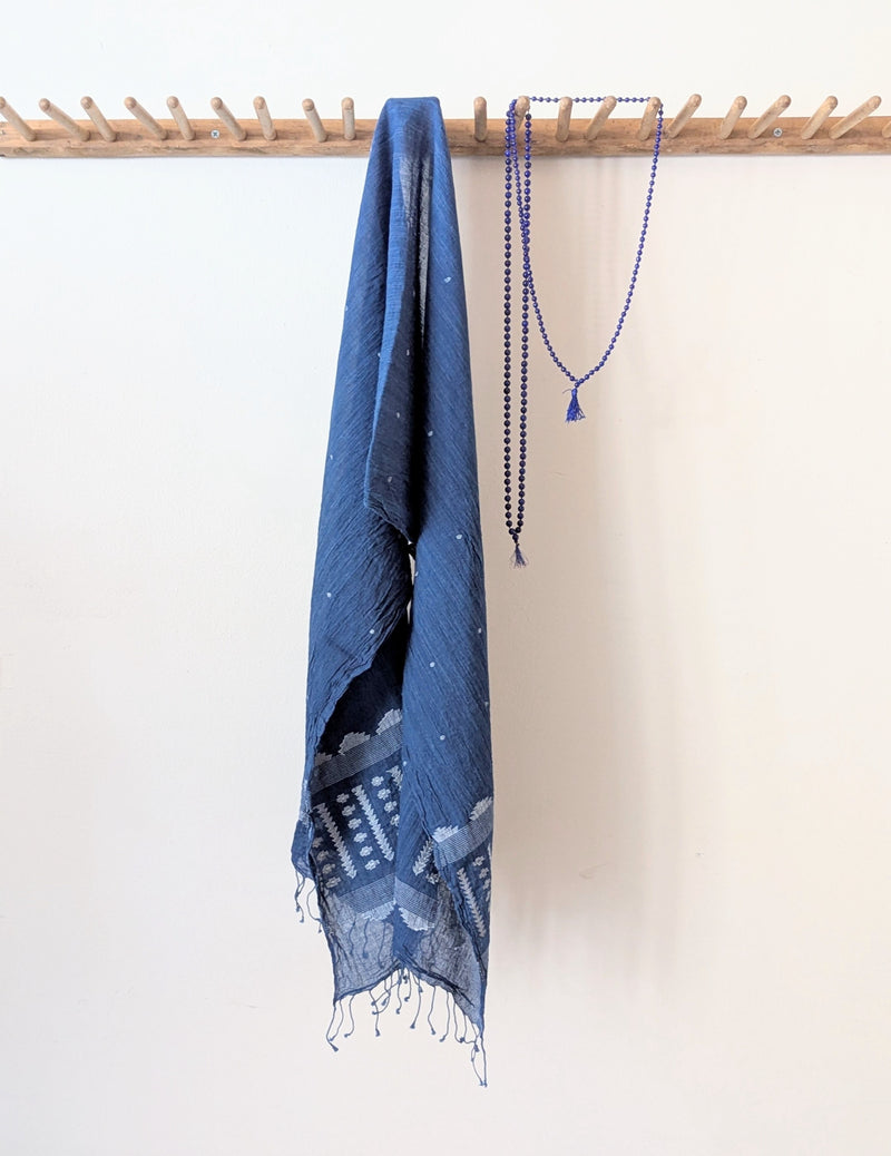 Auntie Oti Indian Khadi jamdani handmade woven indigo muslin cotton scarf shop Boston sowa boutique gift store handmade