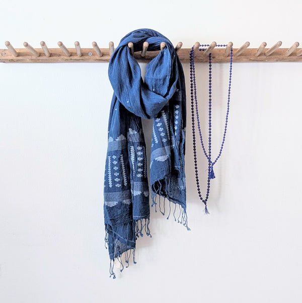 Auntie Oti Indian Khadi jamdani handmade woven indigo muslin cotton scarf shop Boston sowa boutique gift store handmade