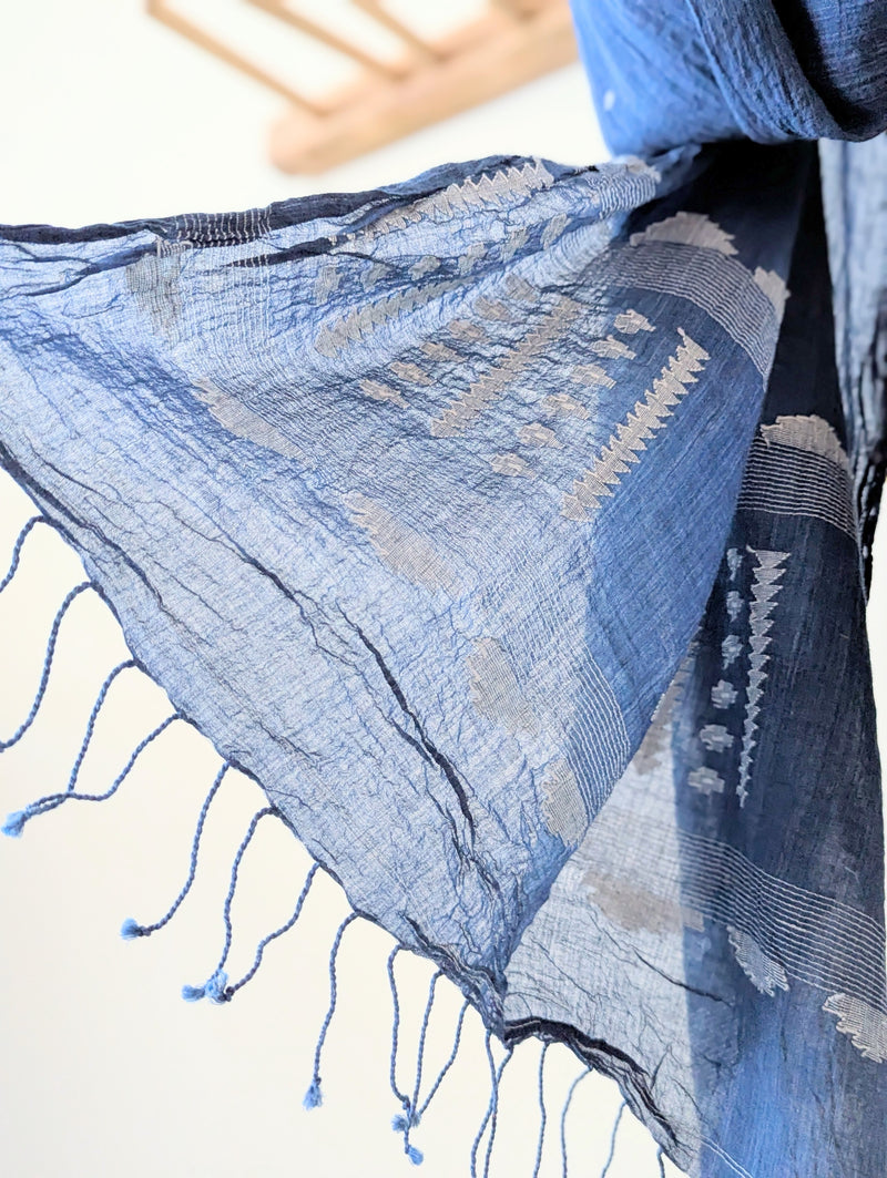 Auntie Oti Indian Khadi jamdani handmade woven indigo muslin cotton scarf shop Boston sowa boutique gift store handmade