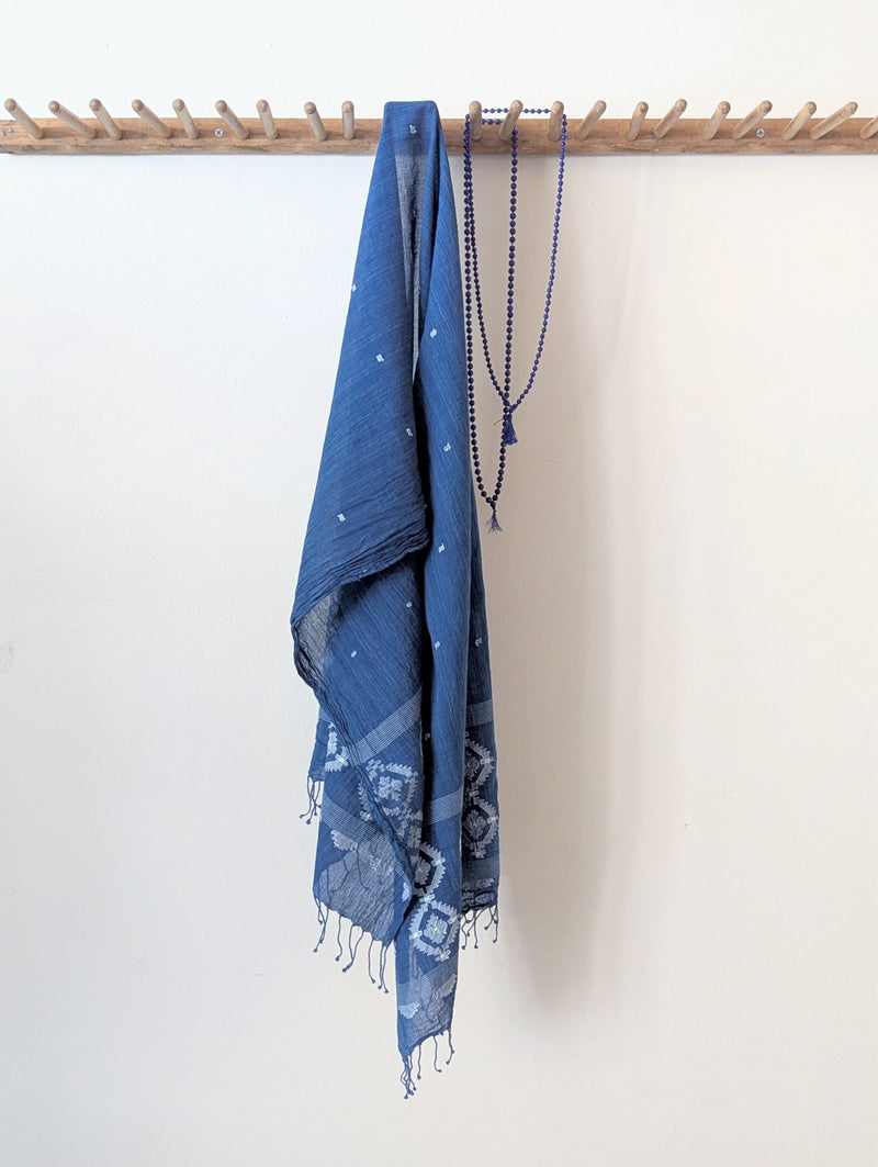 Auntie Oti Indian Khadi jamdani handmade woven indigo muslin cotton scarf shop Boston sowa boutique gift store handmade