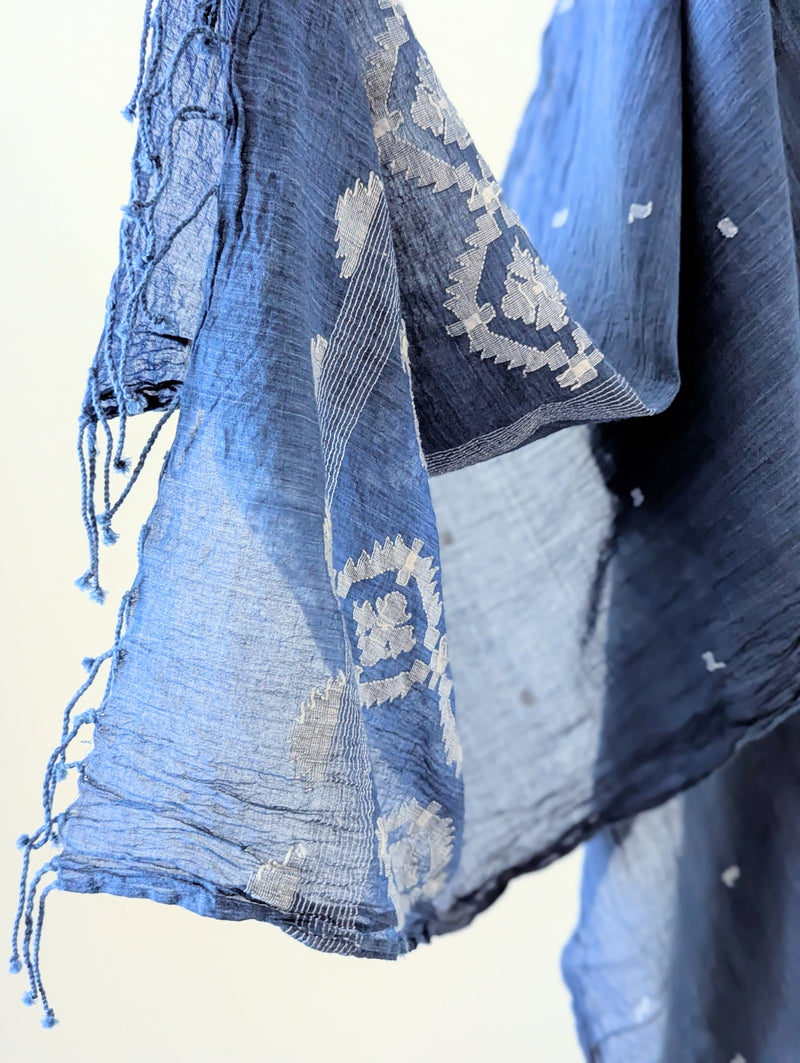 Auntie Oti Indian Khadi jamdani handmade woven indigo muslin cotton scarf shop Boston sowa boutique gift store handmade