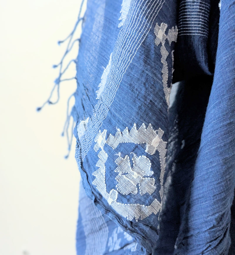 Auntie Oti Indian Khadi jamdani handmade woven indigo muslin cotton scarf shop Boston sowa boutique gift store handmade