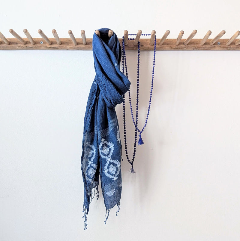 Auntie Oti Indian Khadi jamdani handmade woven indigo muslin cotton scarf shop Boston sowa boutique gift store handmade