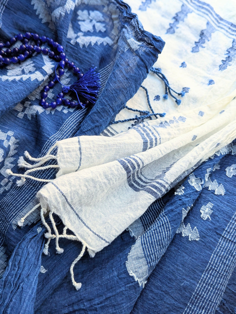 Auntie Oti Indian Khadi jamdani handmade woven indigo muslin cotton scarf shop Boston sowa boutique gift store handmade