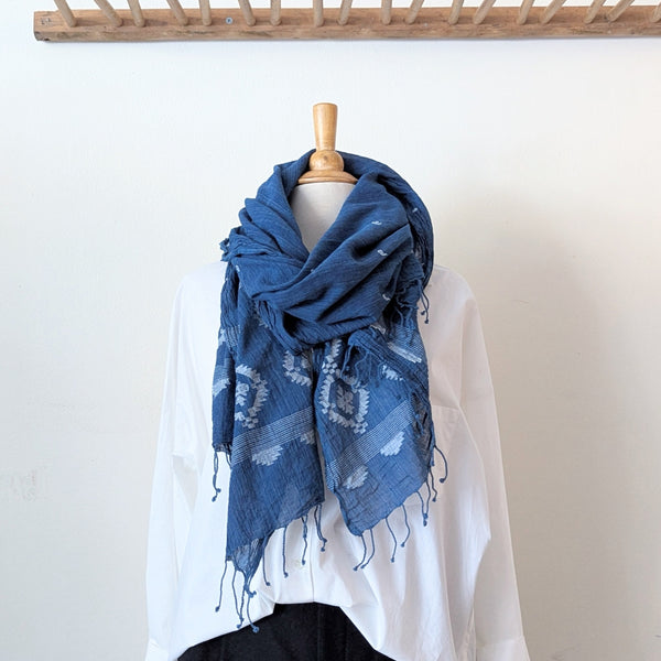 Auntie Oti Indian Khadi jamdani handmade woven indigo muslin cotton scarf shop Boston sowa boutique gift store handmade