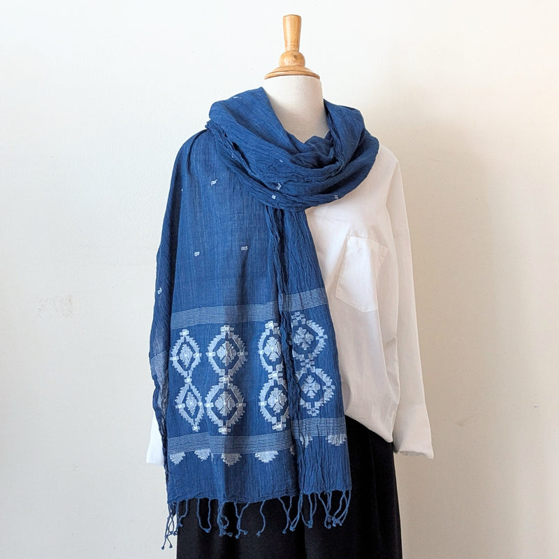 Auntie Oti Indian Khadi jamdani handmade woven indigo muslin cotton scarf shop Boston sowa boutique gift store handmade