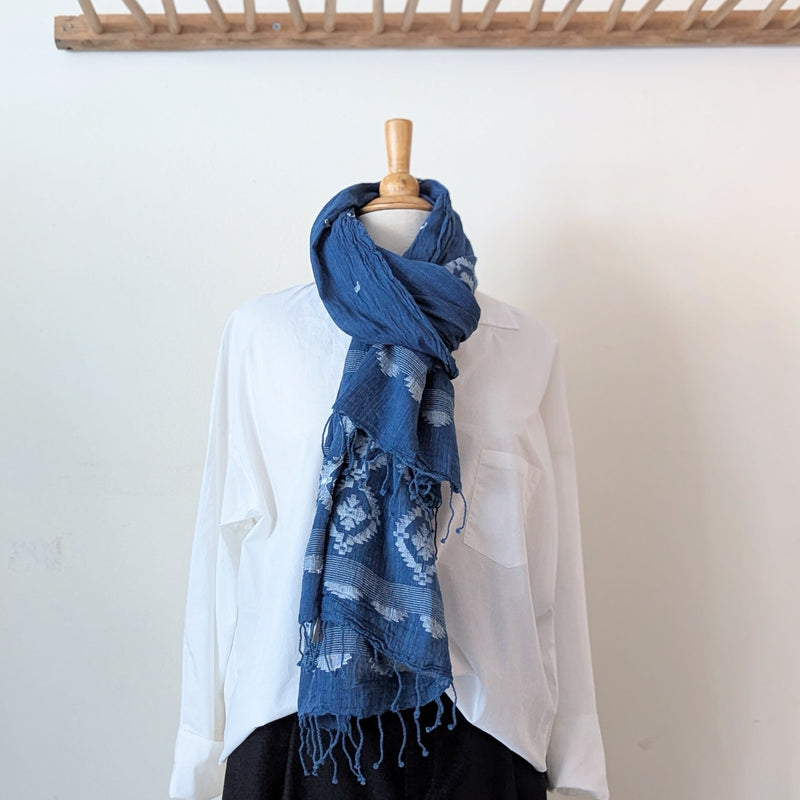 Auntie Oti Indian Khadi jamdani handmade woven indigo muslin cotton scarf shop Boston sowa boutique gift store handmade