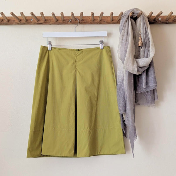 Susanne Bommer asymmetric pleated skirt knee length green cotton boutique small business gift shop sowa boston 