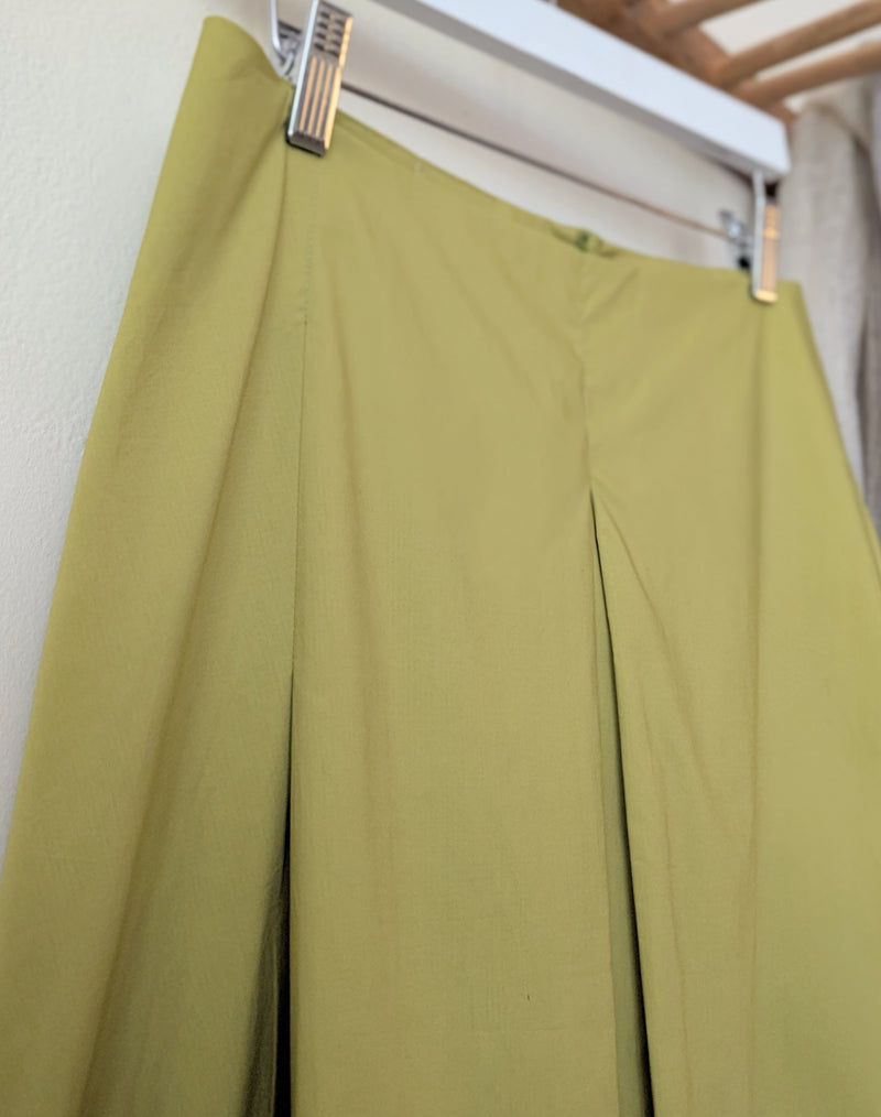 Susanne Bommer asymmetric pleated skirt knee length green cotton boutique small business gift shop sowa boston 