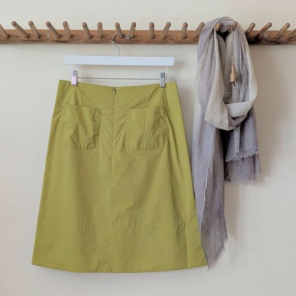 Susanne Bommer asymmetric pleated skirt knee length green cotton boutique small business gift shop sowa boston 