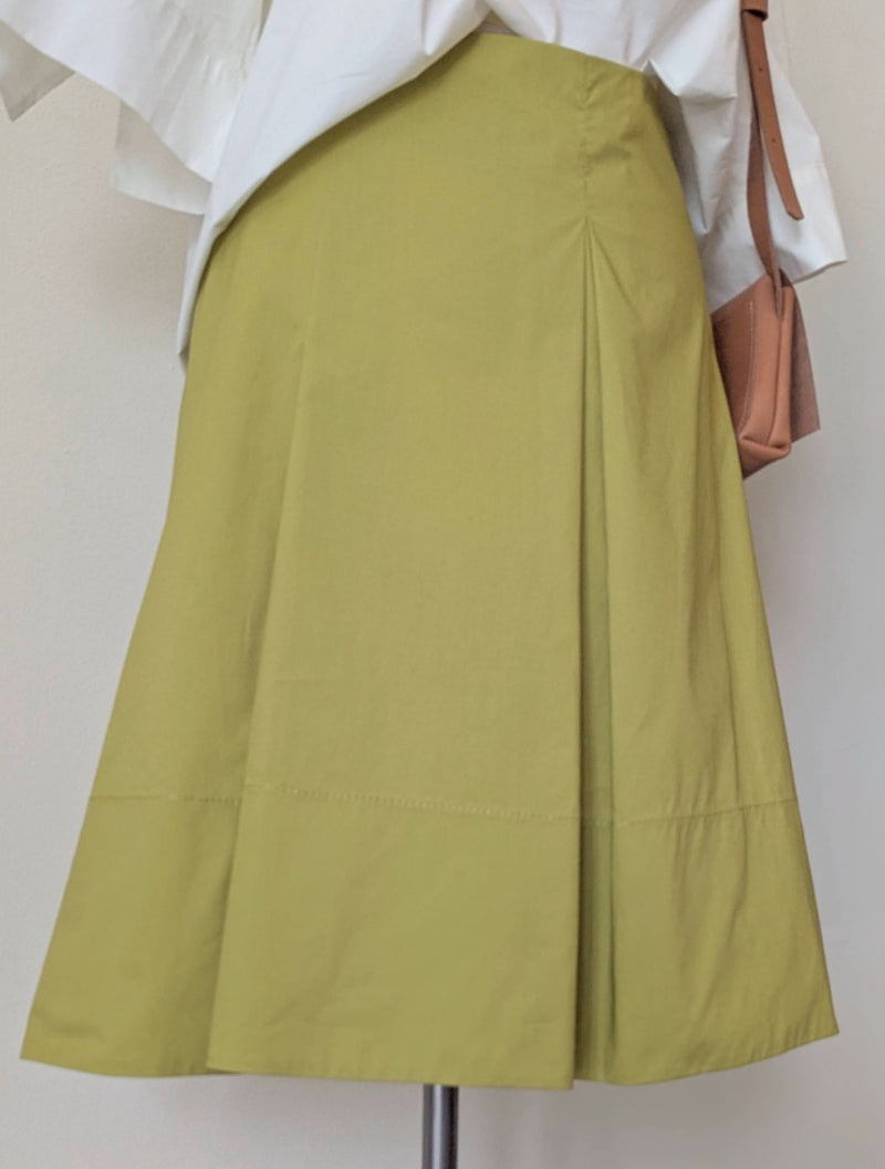 Susanne Bommer asymmetric pleated skirt knee length green cotton boutique small business gift shop sowa boston 