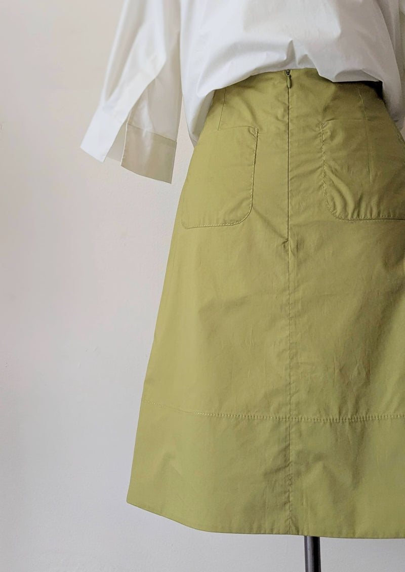 Susanne Bommer asymmetric pleated skirt knee length green cotton boutique small business gift shop sowa boston 