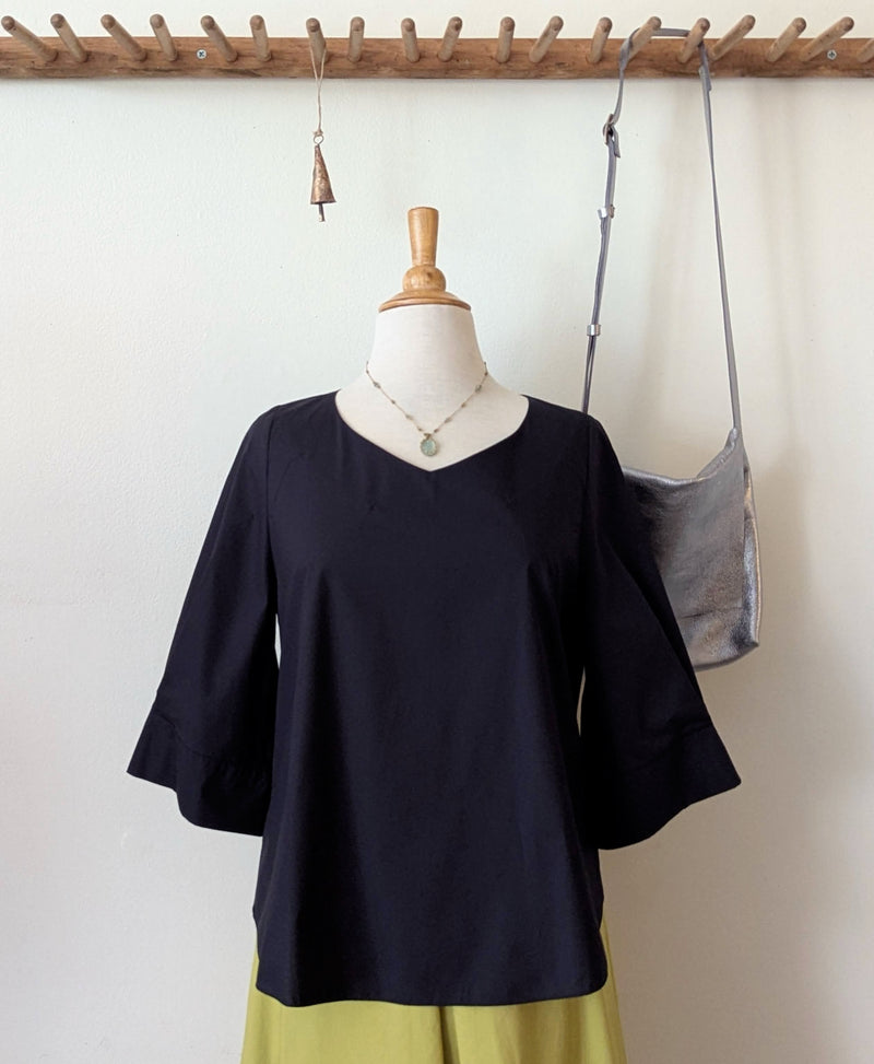 Half-Sleeve V Neck Cotton Blouse Susanne Bommer Stitch and Tickle small business gift shop sowa boston 