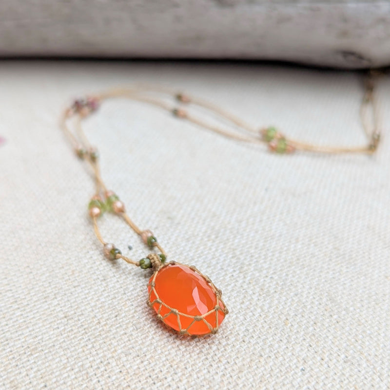 Tibetan macrame necklace carnelian crystal stone jewelry shop boston sowa gift store 