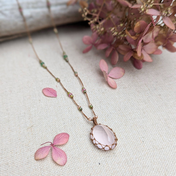 Tibetan Necklace - Rose Quartz