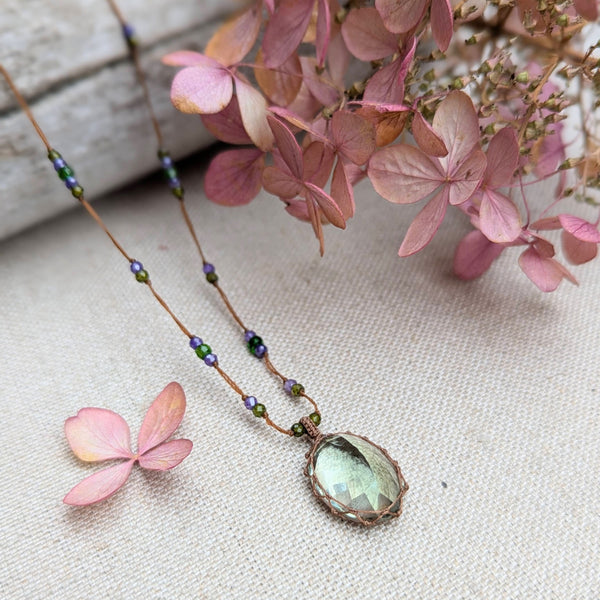 Tibetan macrame necklace green amethyst crystal stone jewelry shop boston sowa gift store 