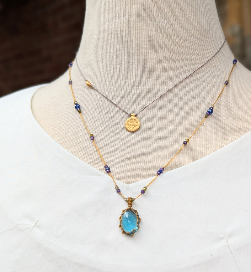 Tibetan macrame necklace blue fluorite crystal stone jewelry shop boston sowa gift store 