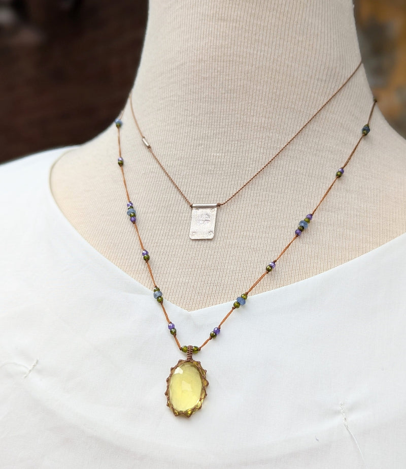 Tibetan macrame necklace lemon topaz crystal stone jewelry shop boston sowa gift store 