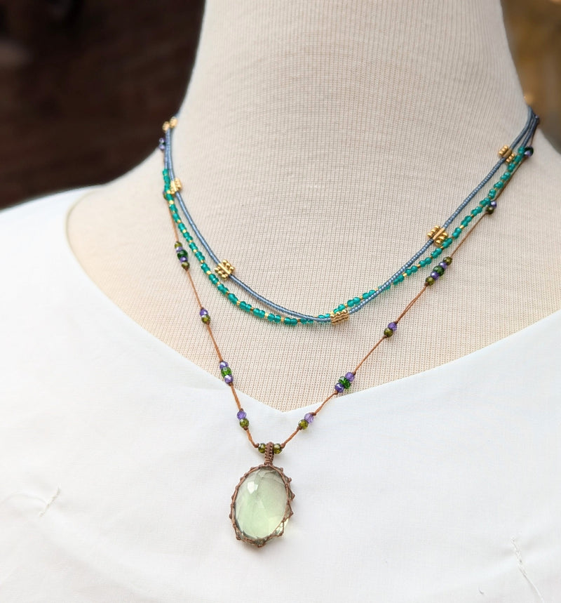 Tibetan macrame necklace green amethyst crystal stone jewelry shop boston sowa gift store 