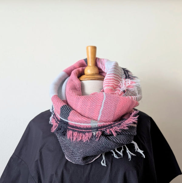 Tamaki Niime soft woven striped cotton scarf One of a kind. Made in Japan. Medium Root Shawl. multicolor shop Boston sowa gift store boutique pink gray white taupe 