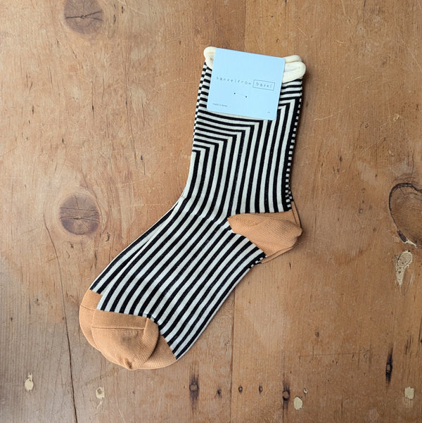 Hansel from Basel Corbusier Blue Black Stripe Crew Socks shop Boston sowa boutique gift store 
