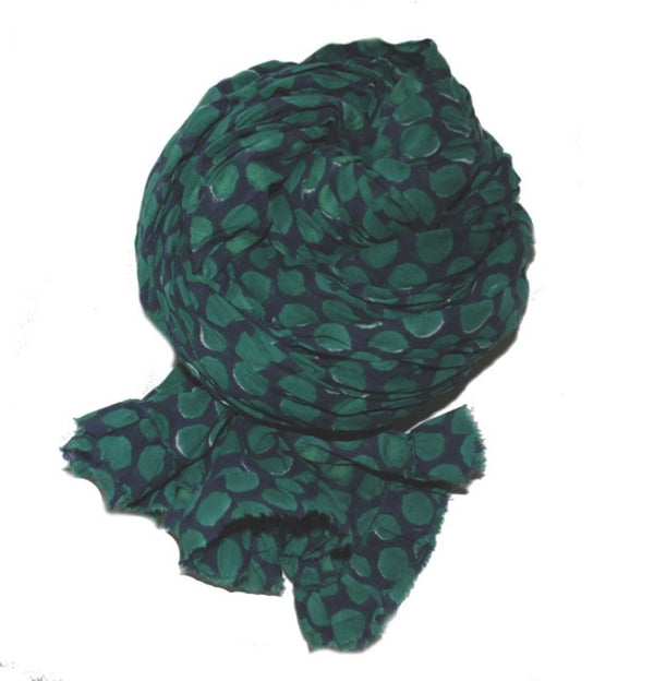 Organic Cotton Block Printed Scarf - Turquoise and Navy