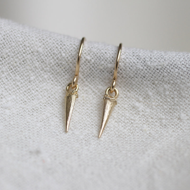 Thicket jewelry catbrier Thorn dangle earrings 14k recycled gold handmade in Portland Maine New England shop Boston sowa gift store boutique