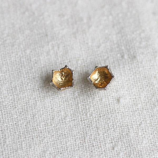 Thicket jewelry honeycomb Stud earrings recycled 14k gold sterling silver handmade in Portland Maine New England shop Boston sowa gift store boutique