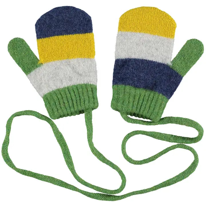 Catherine Tough Kid's Mittens Lambswool made in scotland on a string block stripe gift store shop Boston sowa boutique winter accessories