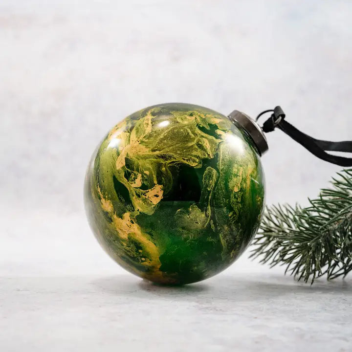 handmade gold marble glass Christmas holiday hanging bauble ornament gift shop boutique store sowa boston