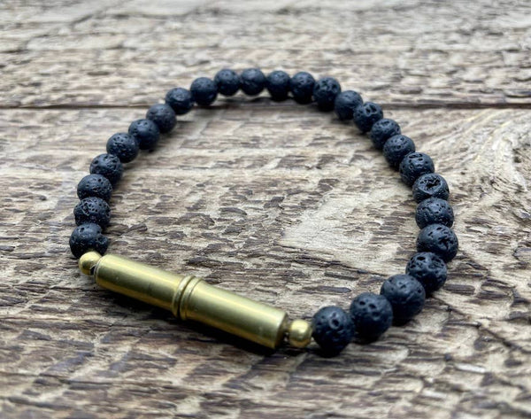 Matte lava beads bracelet brass magnetic closure.  Mens gifts unisex bracelet shop boston sowa gift store boutique gifts for him