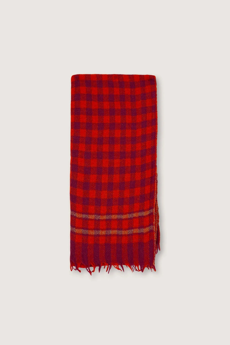 Moismont Echarpe 703 Poppy Red Burgundy Checker Gingham Silk Wool blend France India Handmade Woven Scarf Sowa Boutique Gift Store Shop Boston 