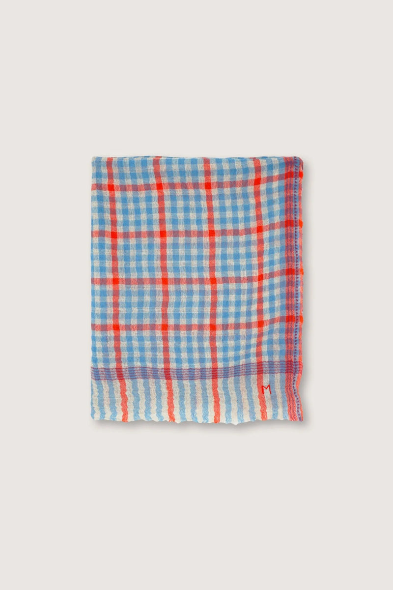 Moismont Echarpe 754 Cloud Orange Blue Checker Gingham Wool France India Handmade Woven Scarf Sowa Boutique Gift Store Shop Boston 