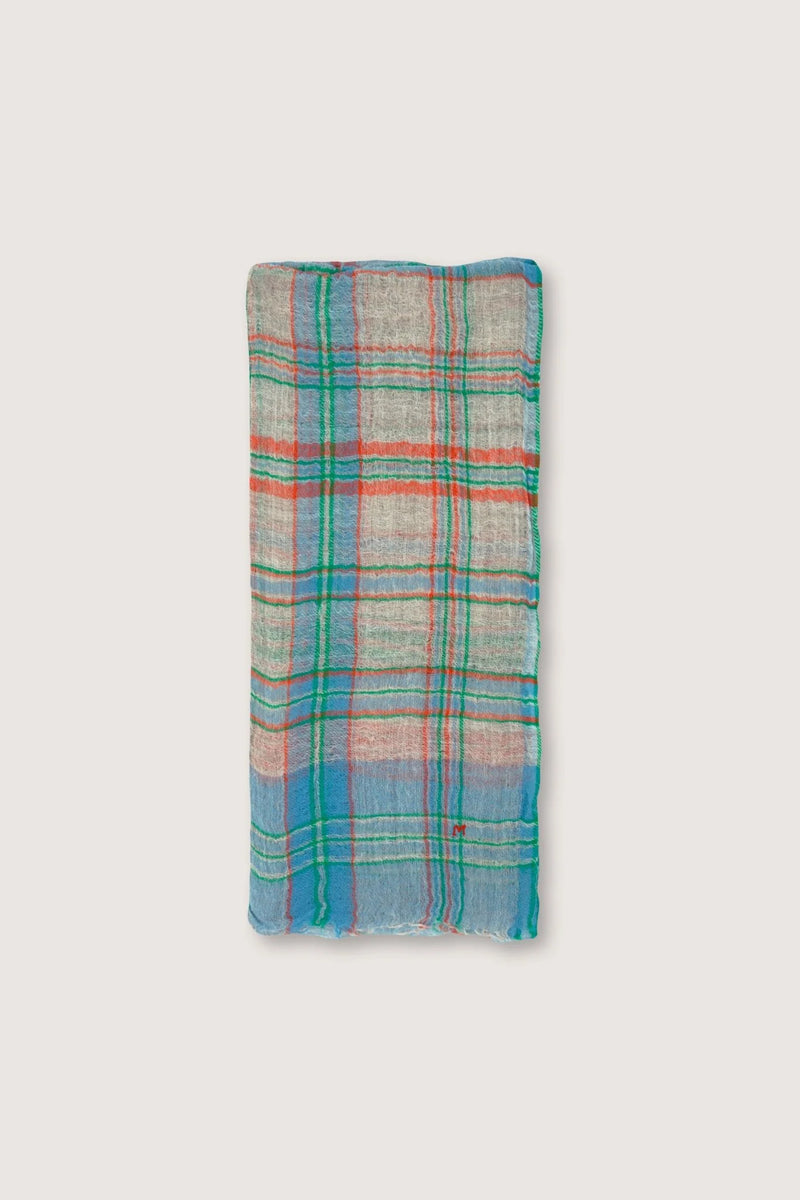 Moismont Echarpe 765 Natural Green Orange Blue Madras Plaid Wool Unisex France India Handmade Woven Scarf Sowa Boutique Gift Store Shop Boston 