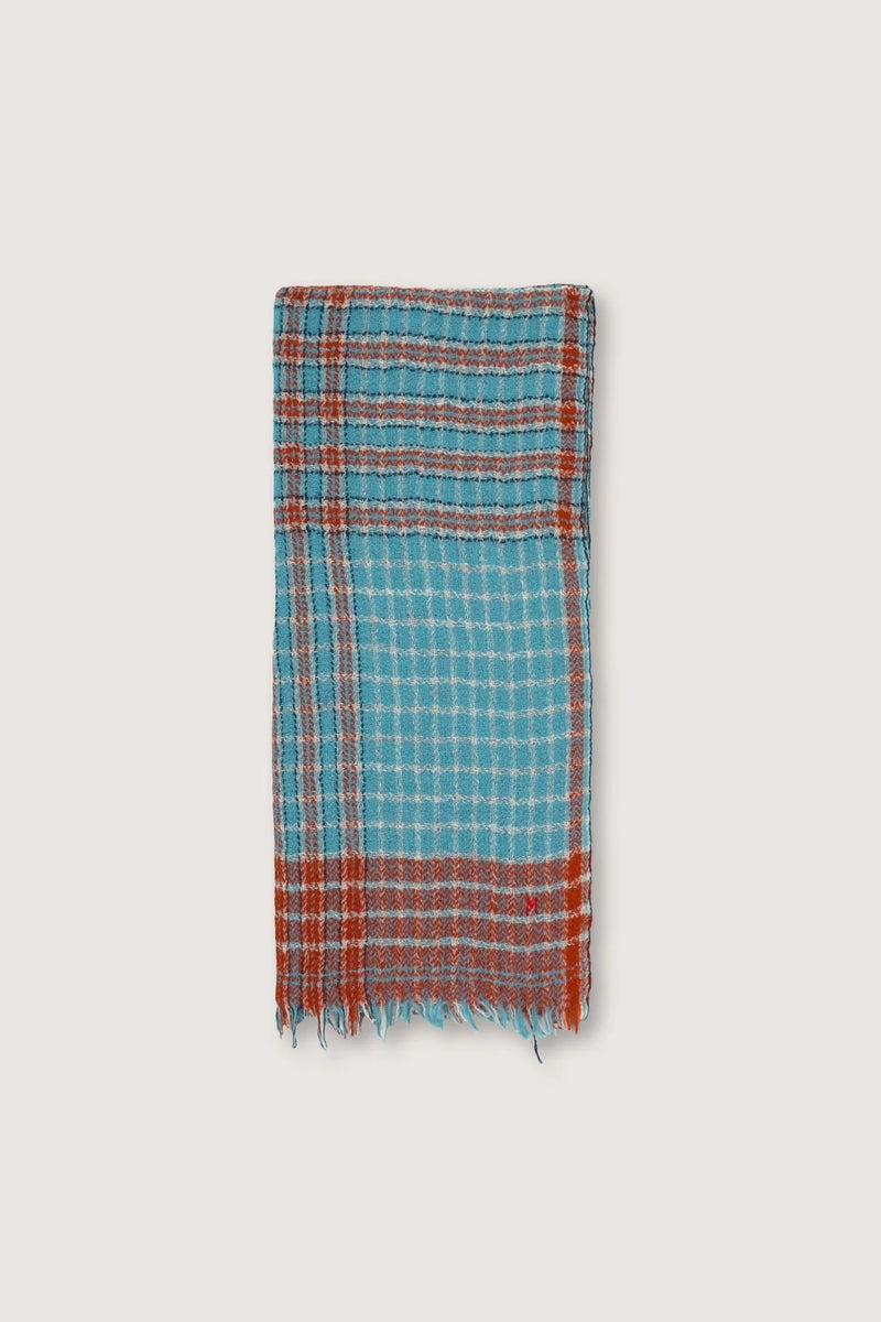 Moismont Echarpe 761 Cloud Orange Blue Checker Gingham Wool Unisex France India Handmade Woven Scarf Sowa Boutique Gift Store Shop Boston 