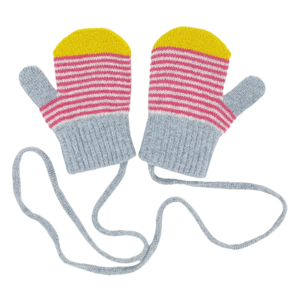 Catherine Tough Kid's Mittens Lambswool made in scotland on a string pink stripe gift store shop Boston sowa boutique winter accessories