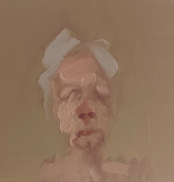 Donna Festa Hair Wrapped in a Towel Oil Painting Small Portrait on wood local artwork shop Bangor Maine Boston gallery sowa boutique gift store