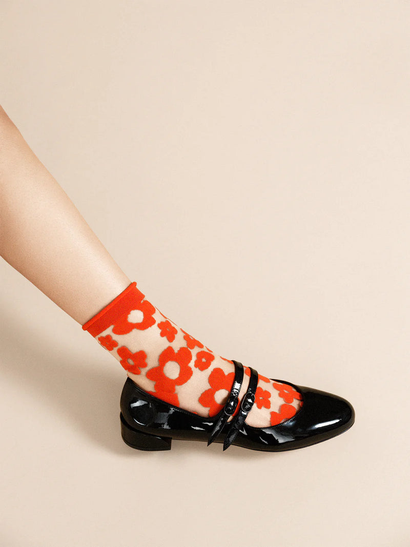 Hansel from Basel pop Socks sheer floral flower red nylon sowa Boston shop gift store boutique