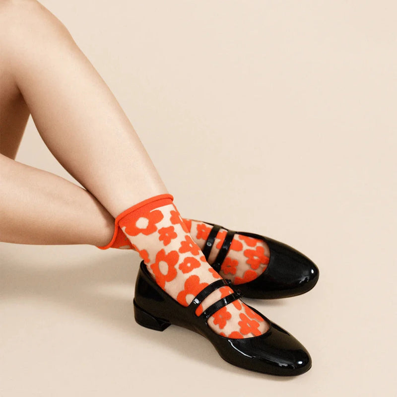 Hansel from Basel pop Socks sheer floral flower red nylon sowa Boston shop gift store boutique