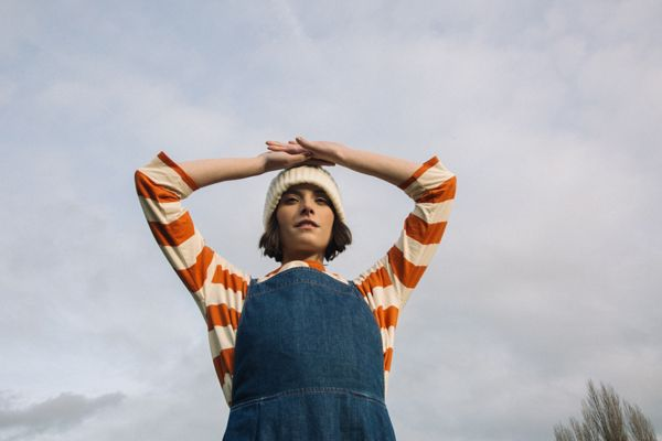 Organic Cotton Stripe Jersey Top - Brick and Ecru