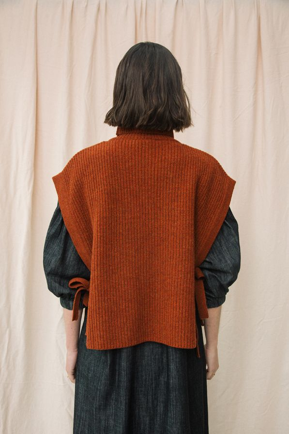 Beaumont organic paprika kanon recycled wool knitted side tie turtleneck Tabard vest autumn fall winter shop Boston sowa boutique gift store