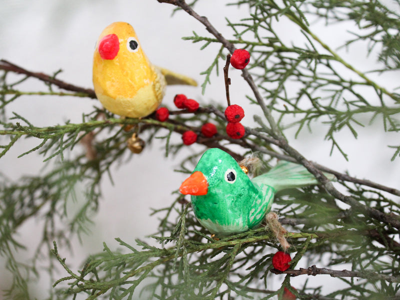 Paper mache bird ornaments auntie oti sowa Boston gift shop boutique store