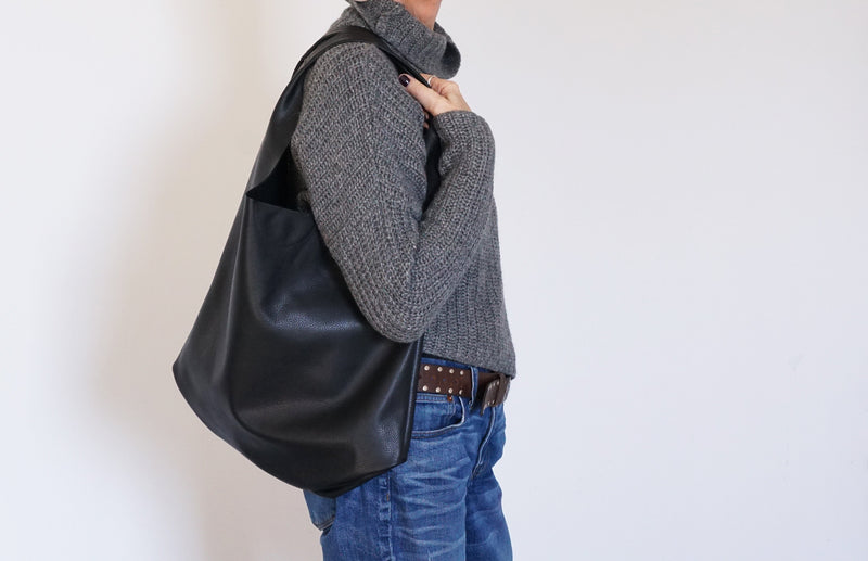 Slouch Bag - Black Leather - 2 sizes - Price from